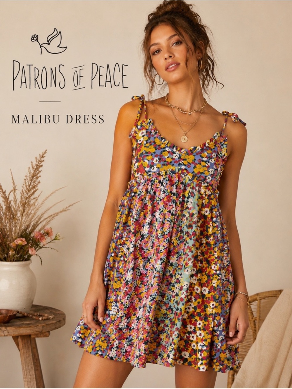 Patrons of Peace Malibu floral Dress XS Coastal Cowgirl 90s Boho Romantic Garden